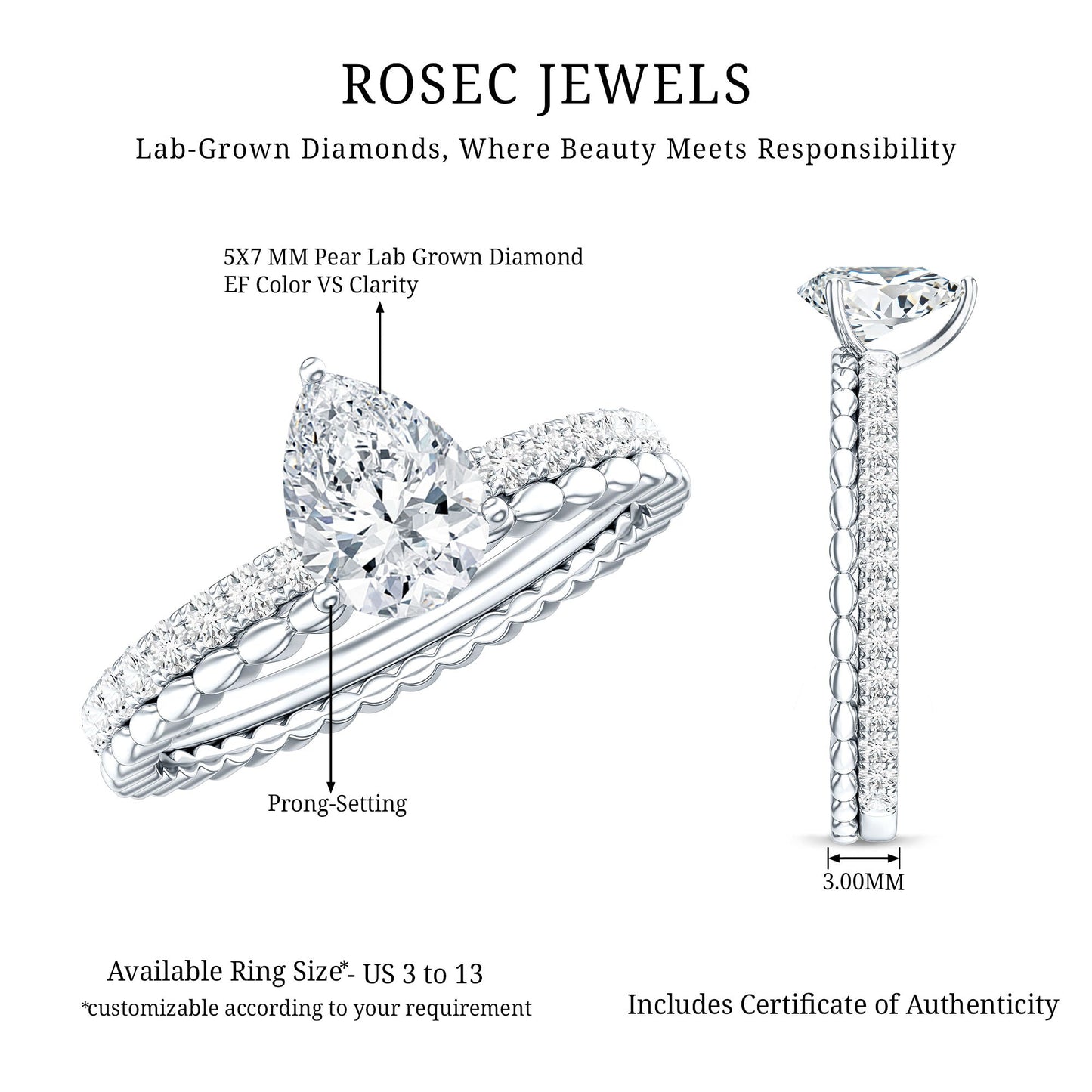 Pear Shape Lab Grown Diamond Solitaire Engagement Ring