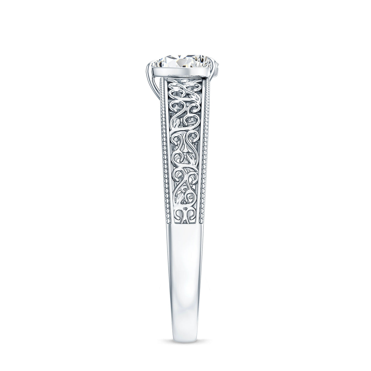 Vintage Inspired Heart Shape Lab Grown Diamond Solitaire Filigree Ring