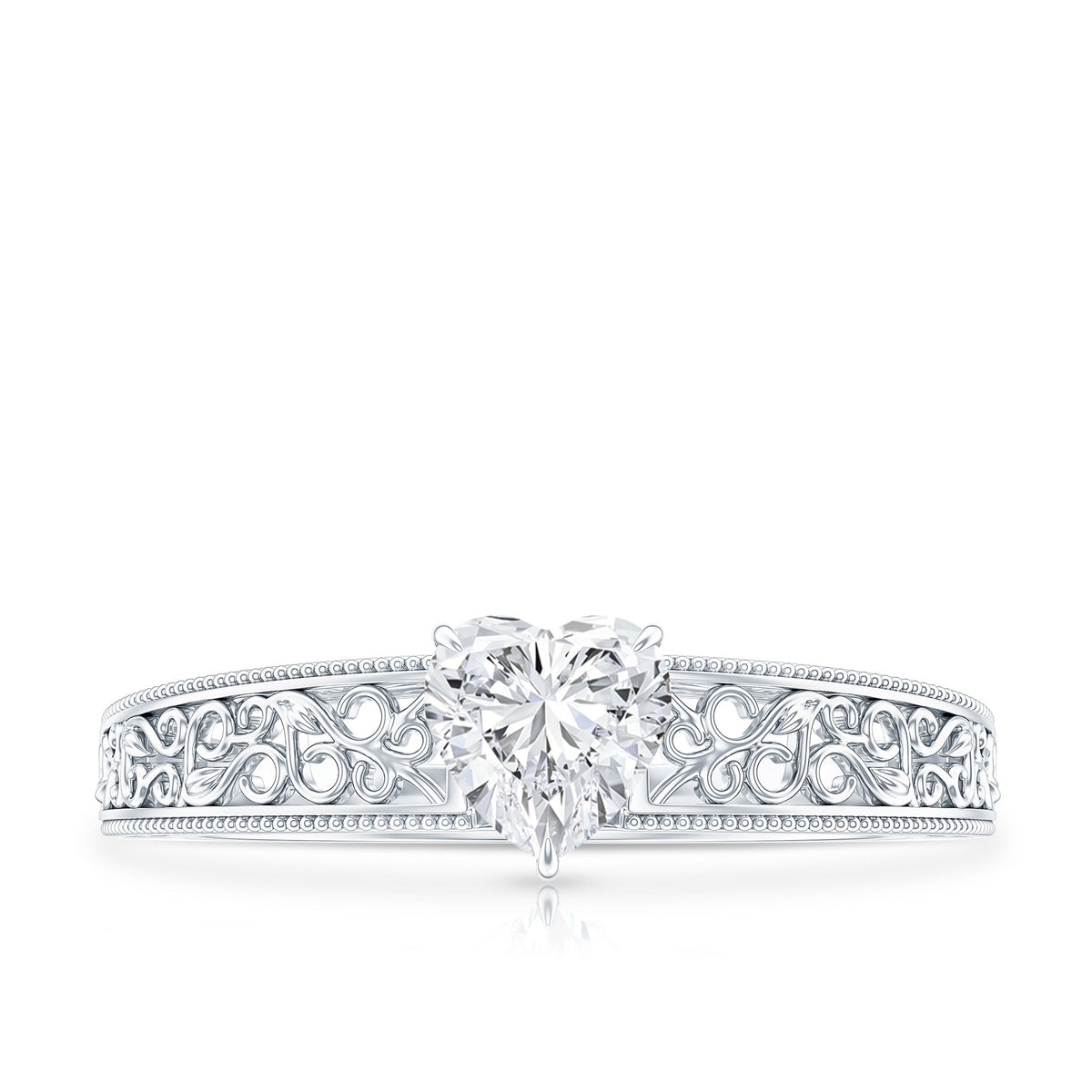Vintage Inspired Heart Shape Lab Grown Diamond Solitaire Filigree Ring