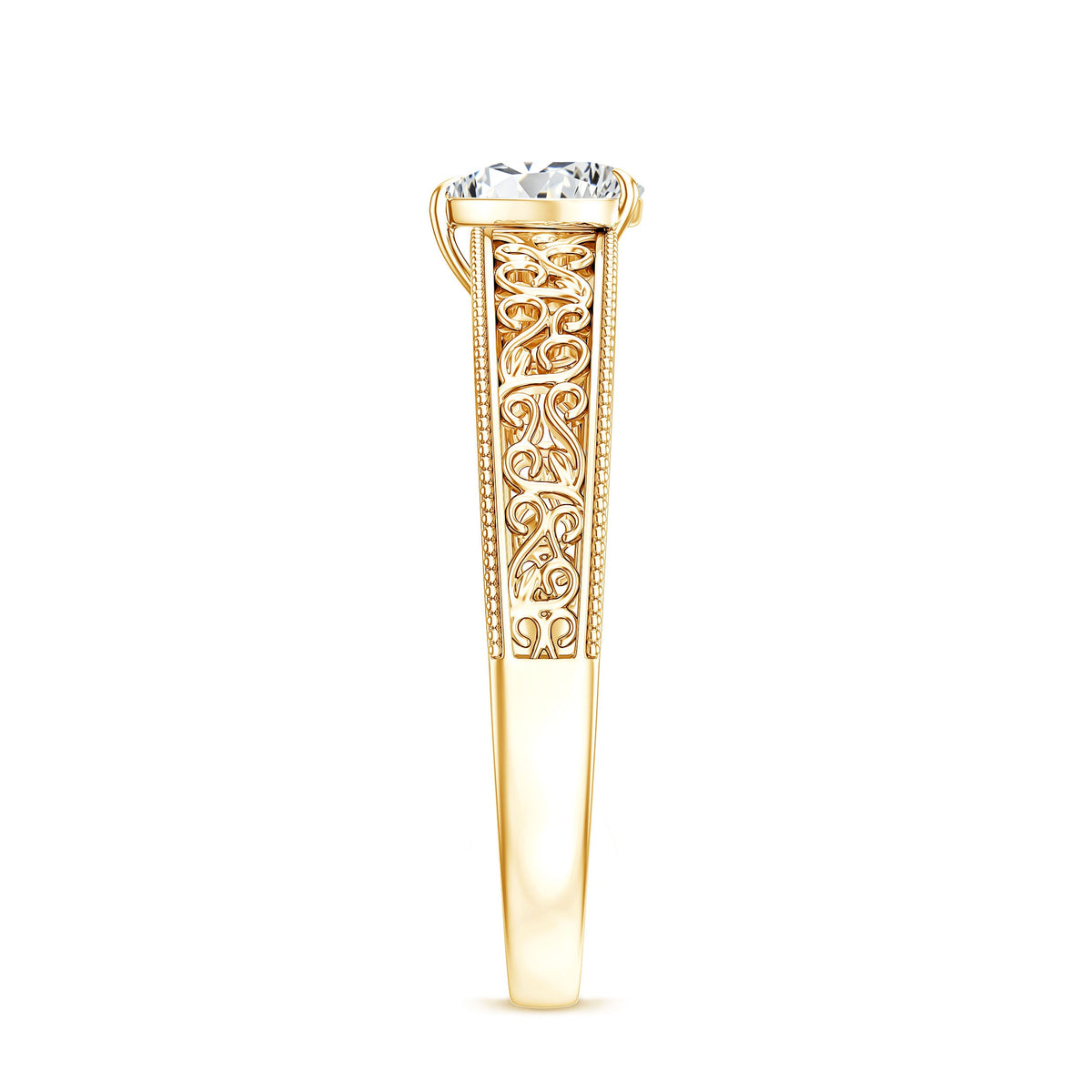 Vintage Inspired Heart Shape Lab Grown Diamond Solitaire Filigree Ring