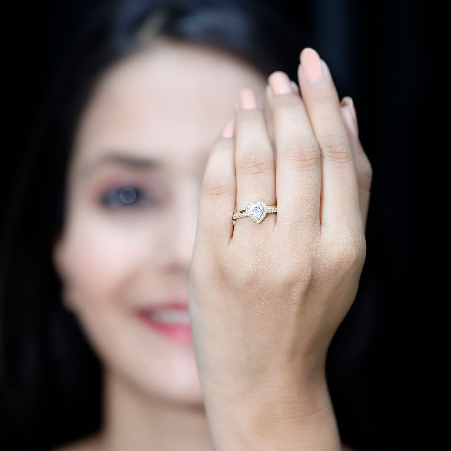 Heart Shape Lab Grown Diamond Engagement Ring with Halo