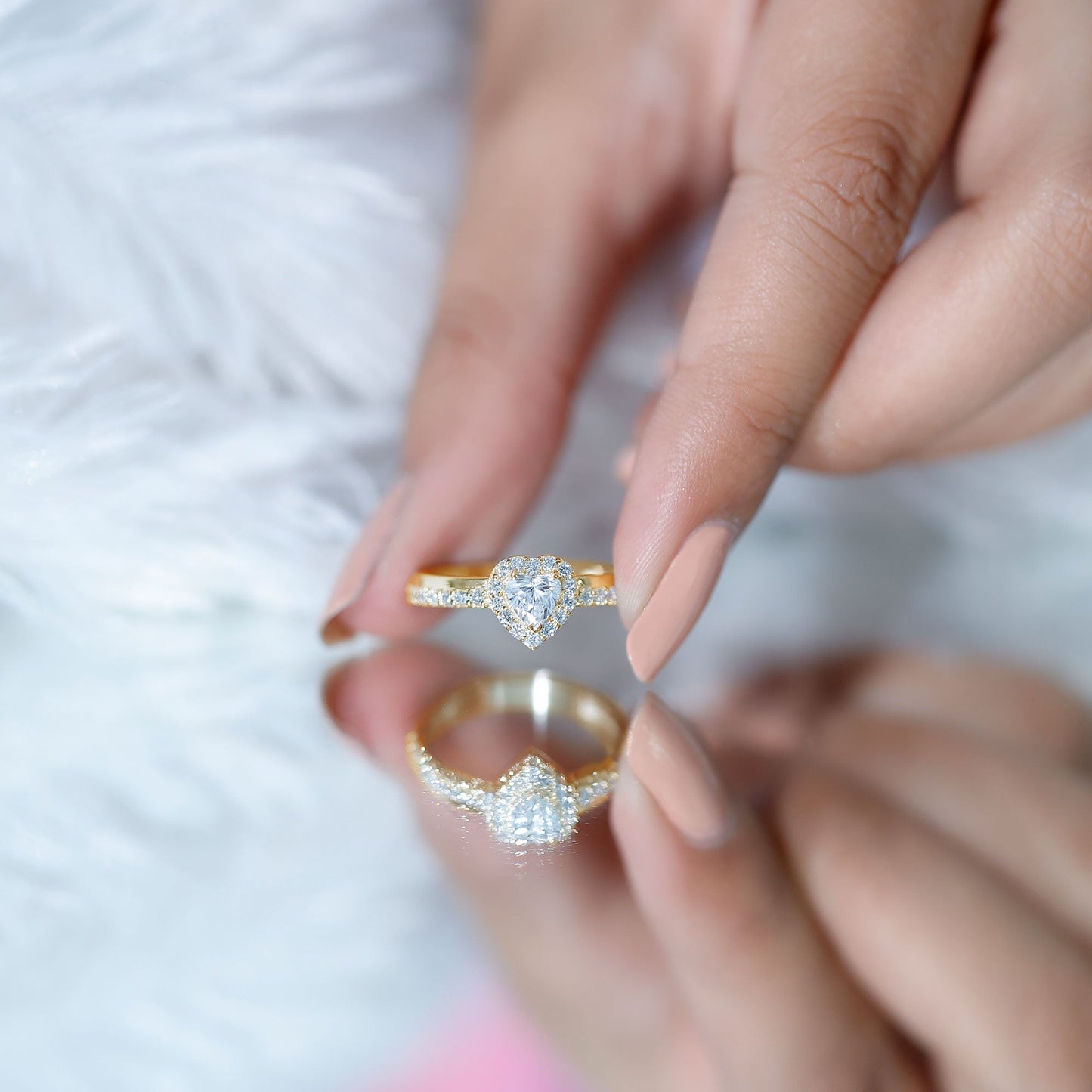 Heart Shape Lab Grown Diamond Engagement Ring with Halo