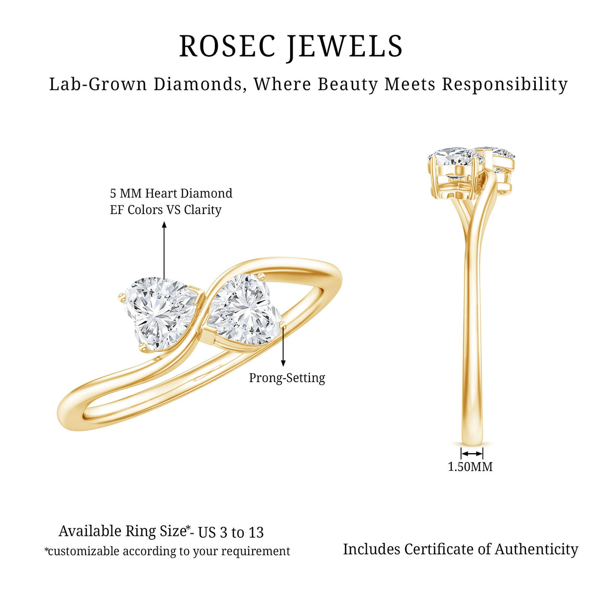 Heart Shape Lab Grown Diamond Toi Et Moi Promise Ring