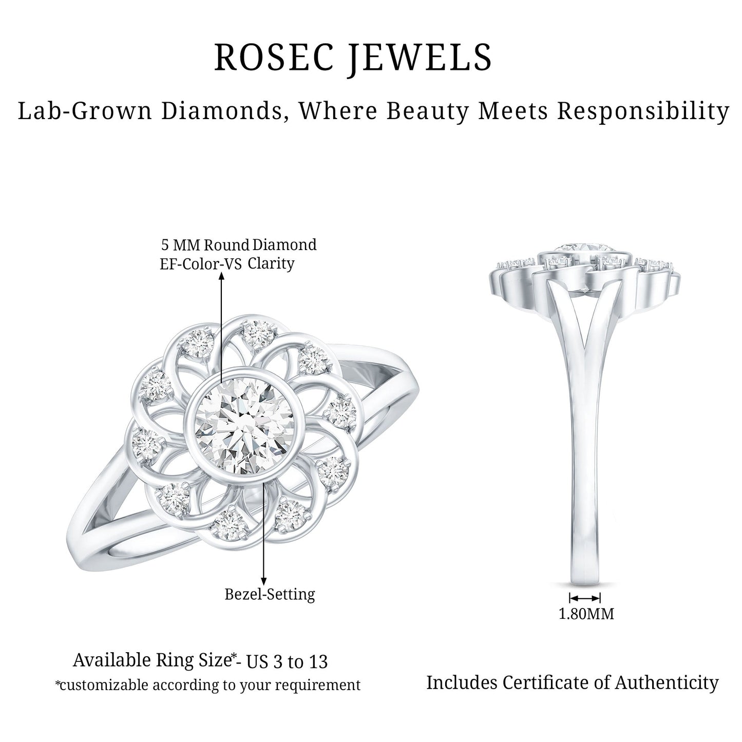 Lab Grown Diamond Nature Inspired Flower Engagement Ring