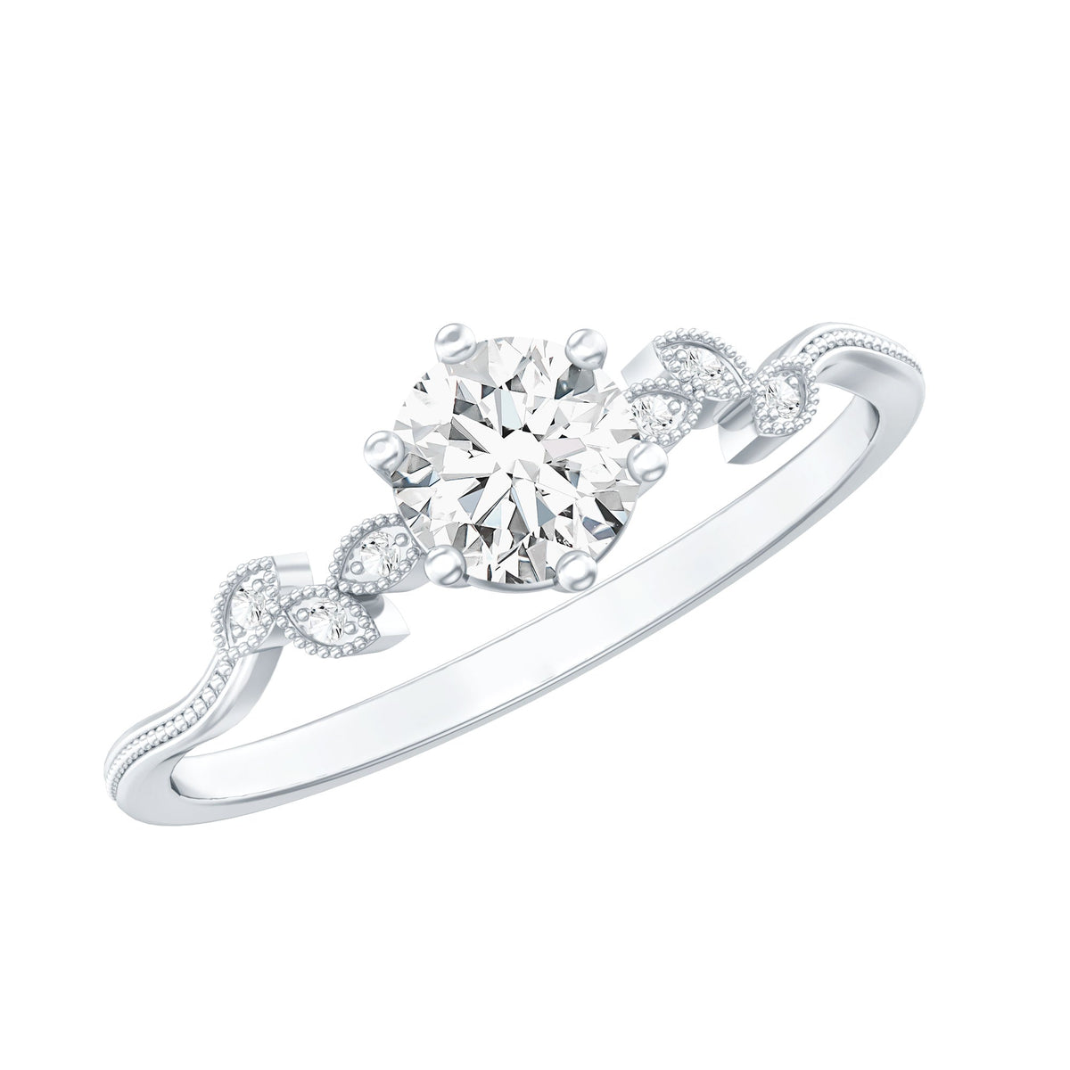 Minimal Lab Grown Diamond Leaf Ring with Beaded Detailing