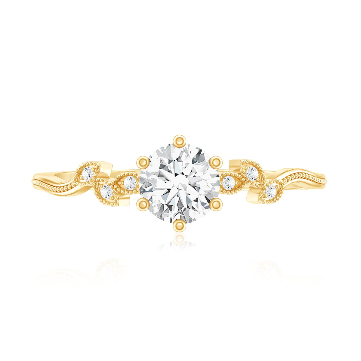 Minimal Lab Grown Diamond Leaf Ring with Beaded Detailing