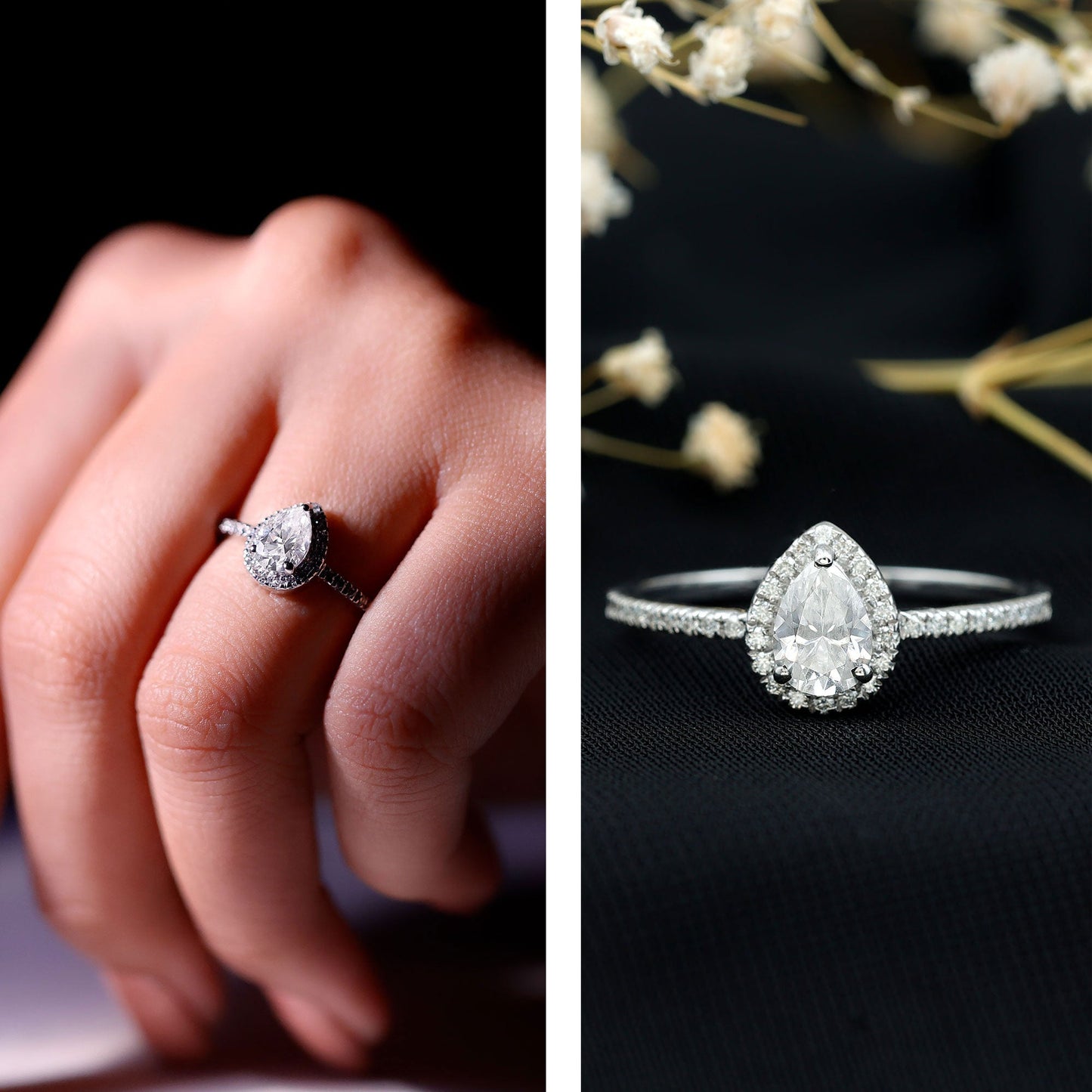 Classic Lab Grown Diamond Pear Engagement Ring with Halo