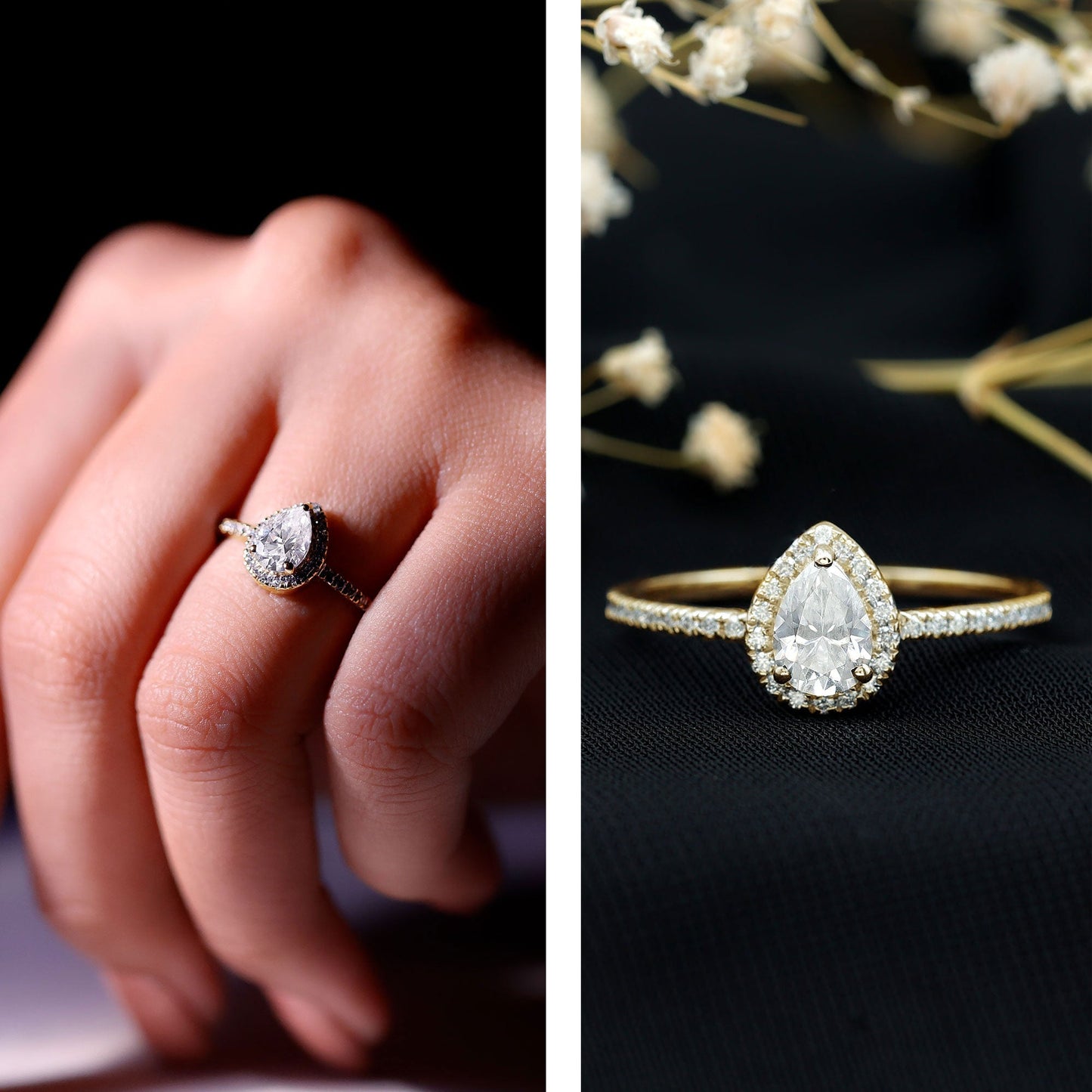 Classic Lab Grown Diamond Pear Engagement Ring with Halo