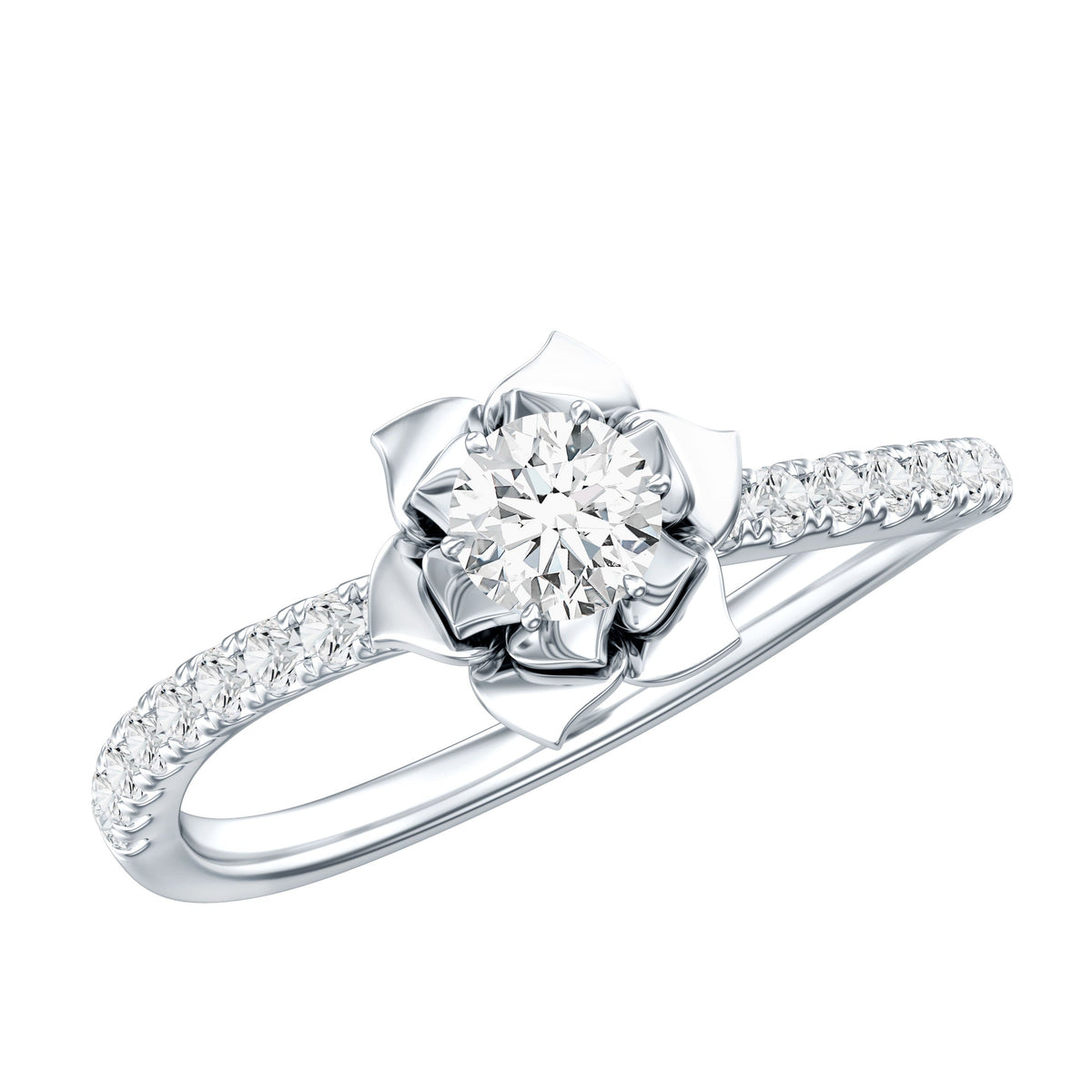 Round Lab Grown Diamond Nature-Inspired Floral Engagement Ring