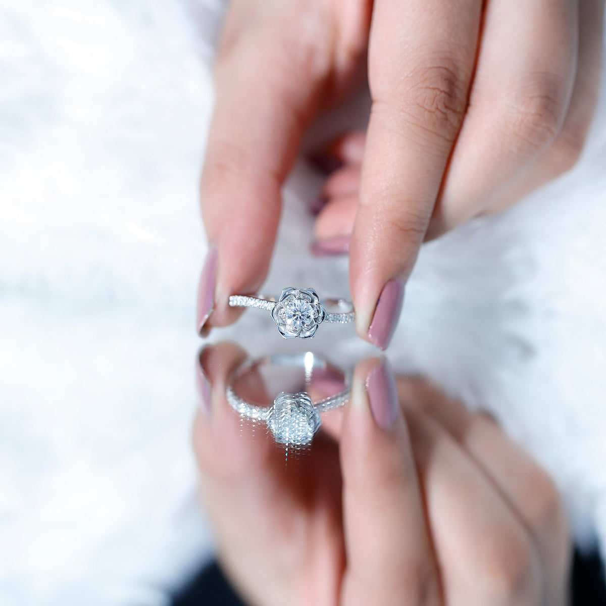 Round Lab Grown Diamond Nature-Inspired Floral Engagement Ring