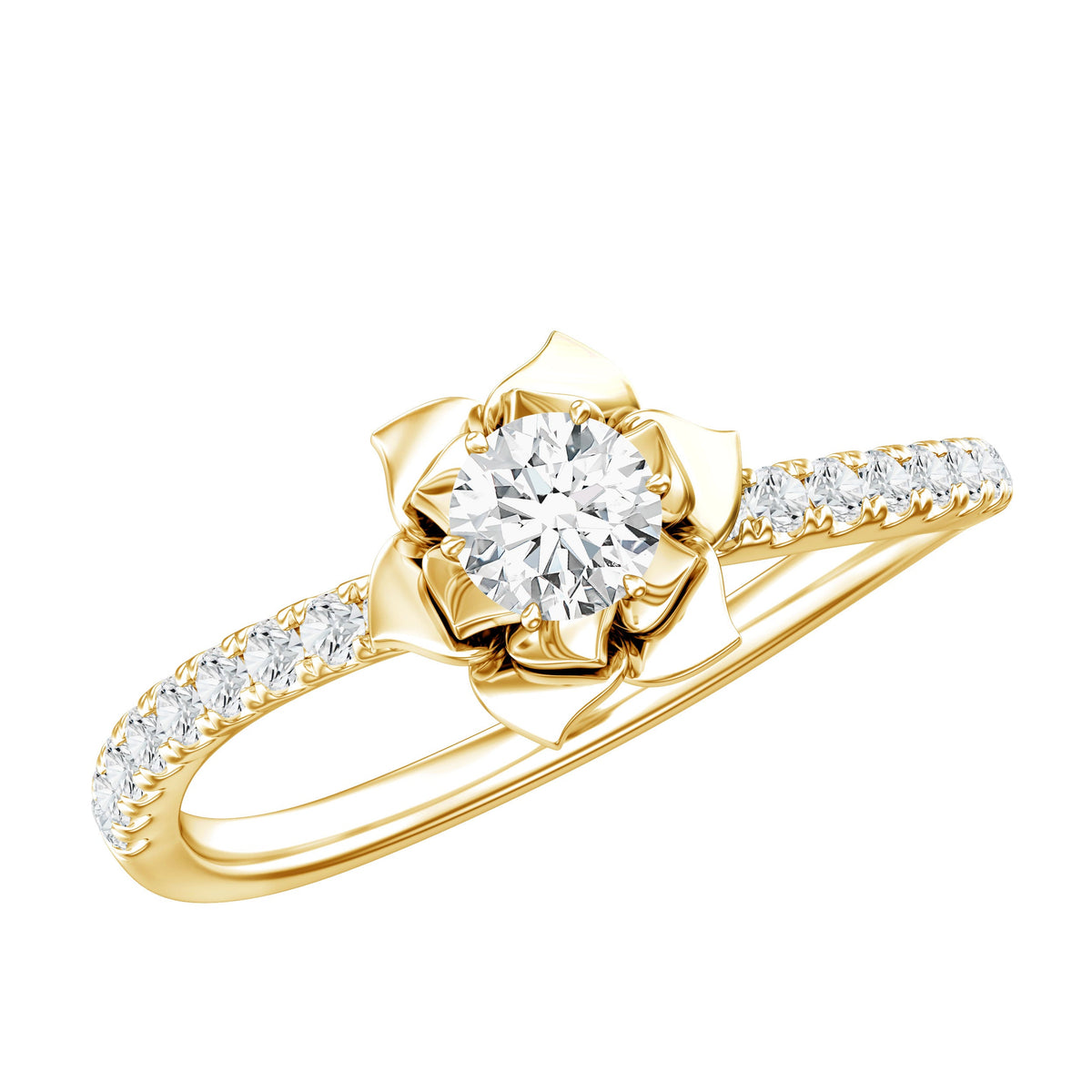 Round Lab Grown Diamond Nature-Inspired Floral Engagement Ring