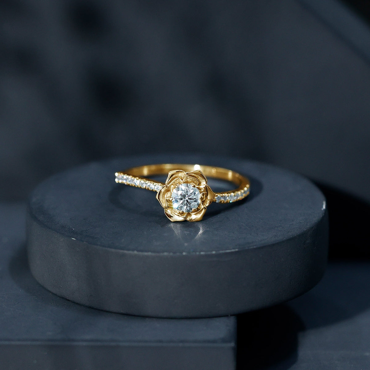 Round Lab Grown Diamond Nature-Inspired Floral Engagement Ring