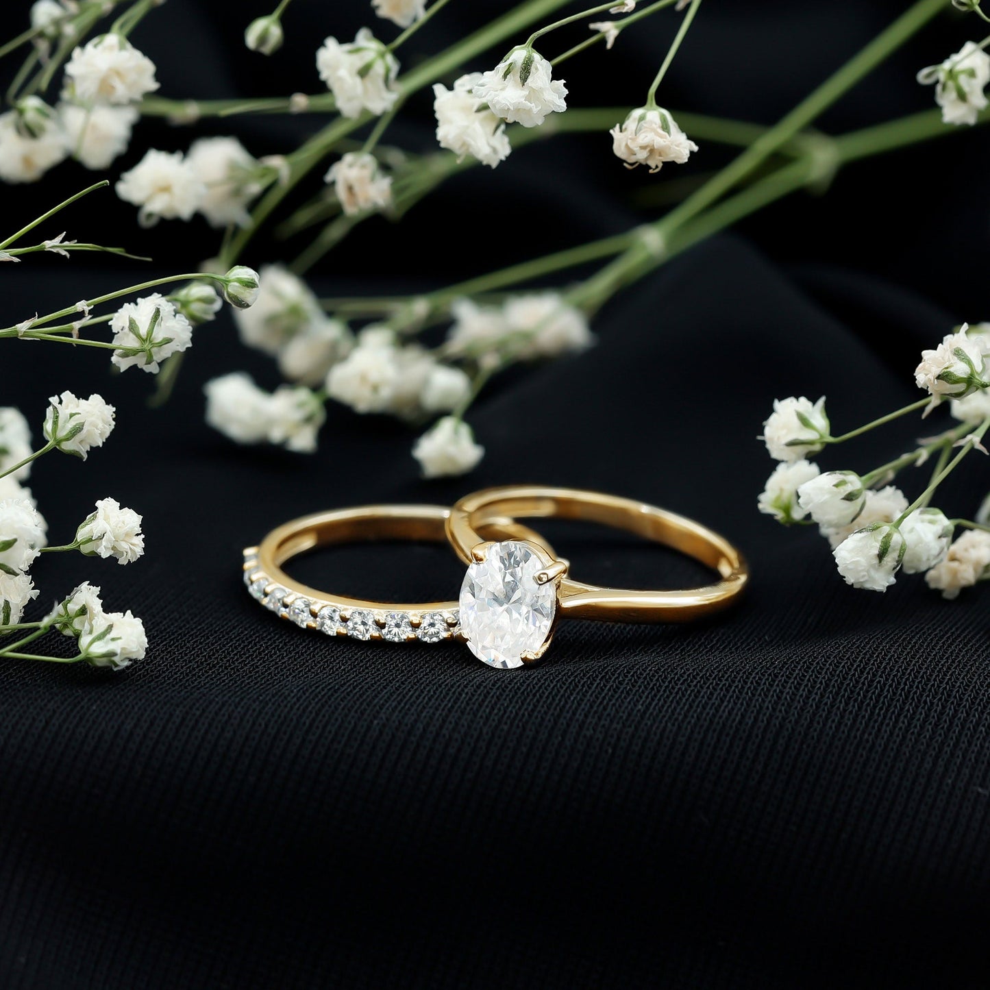 1 Carat Solitaire Lab Grown Diamond Oval Bridal Ring Set for Women