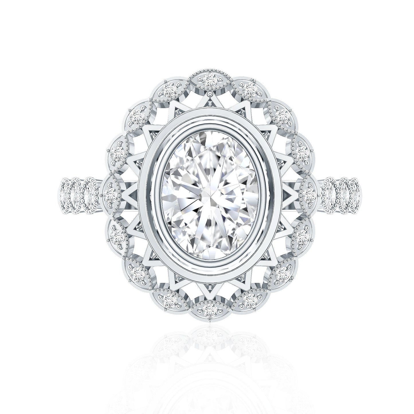 Vintage Style Oval Lab Grown Diamond Statement Engagement Ring