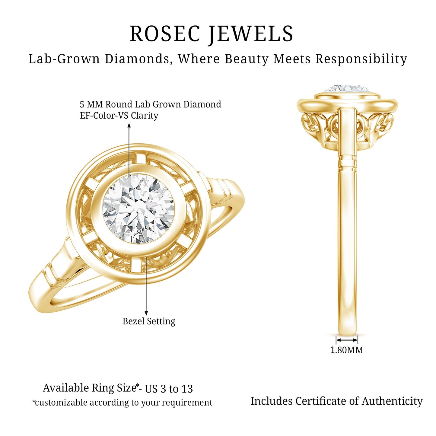 Vintage Inspired Lab Grown Diamond Solitaire Ring