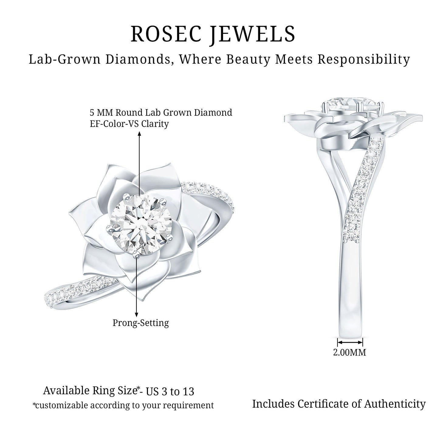 Lab Grown Diamond Nature Inspired Floral Bypass Ring