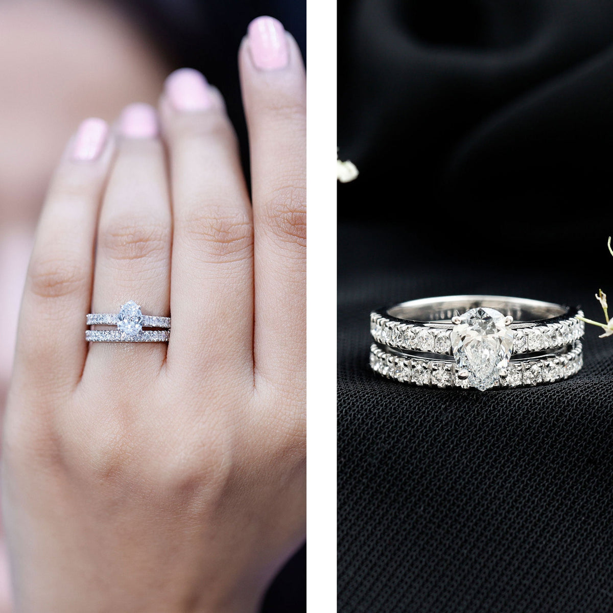 Minimal Pear Shape Lab Grown Diamond Wedding Ring Set