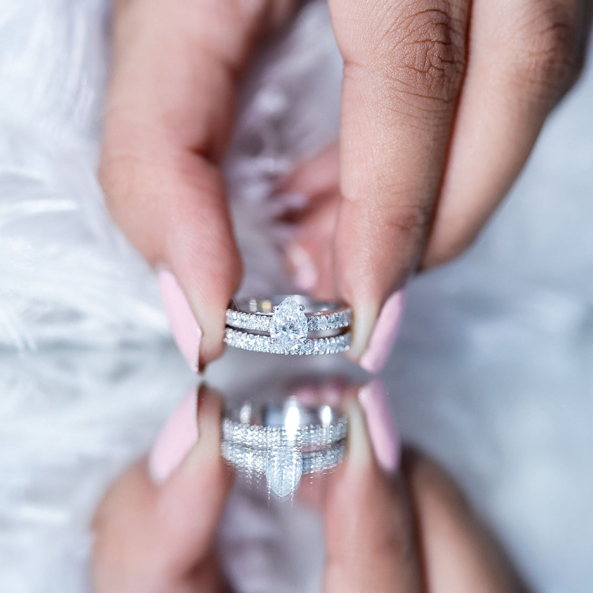 Minimal Pear Shape Lab Grown Diamond Wedding Ring Set