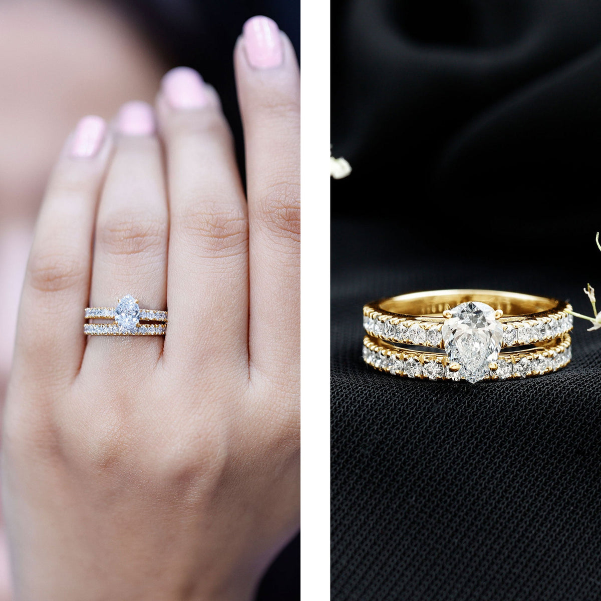 Minimal Pear Shape Lab Grown Diamond Wedding Ring Set