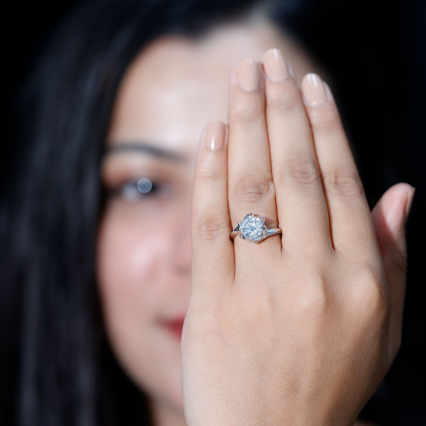 2 Carat Moissanite Floral Engagement Ring with Bypass Shank