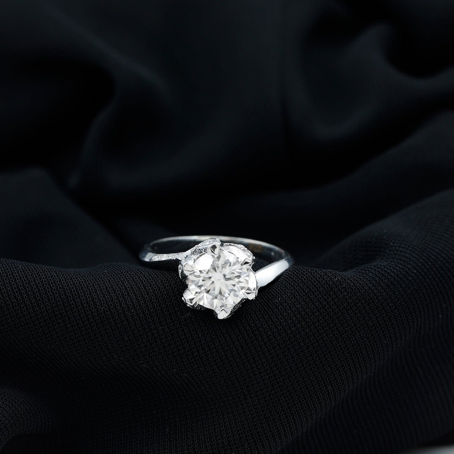 2 Carat Moissanite Floral Engagement Ring with Bypass Shank