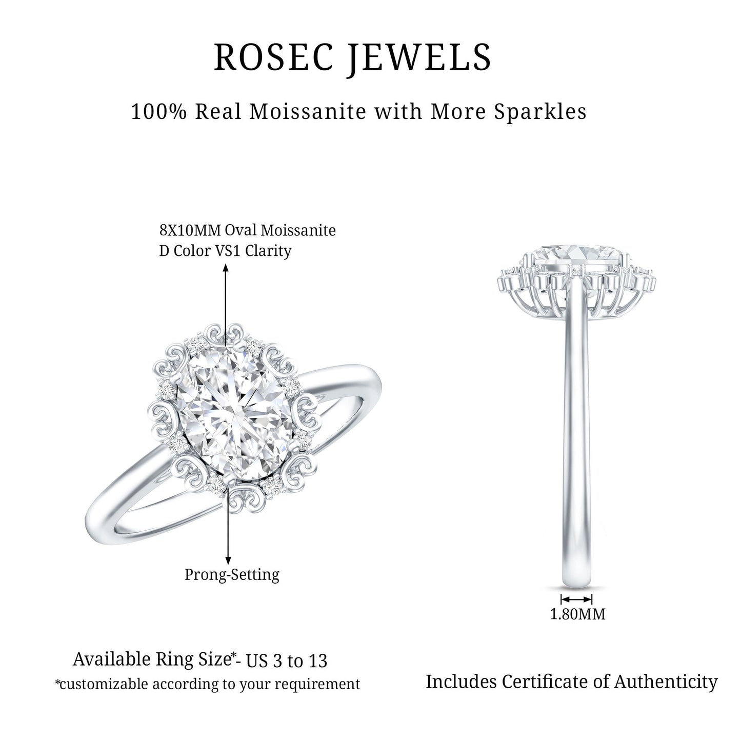 Womens 3.5 Carat Moissanite Vintage Style Engagement Ring