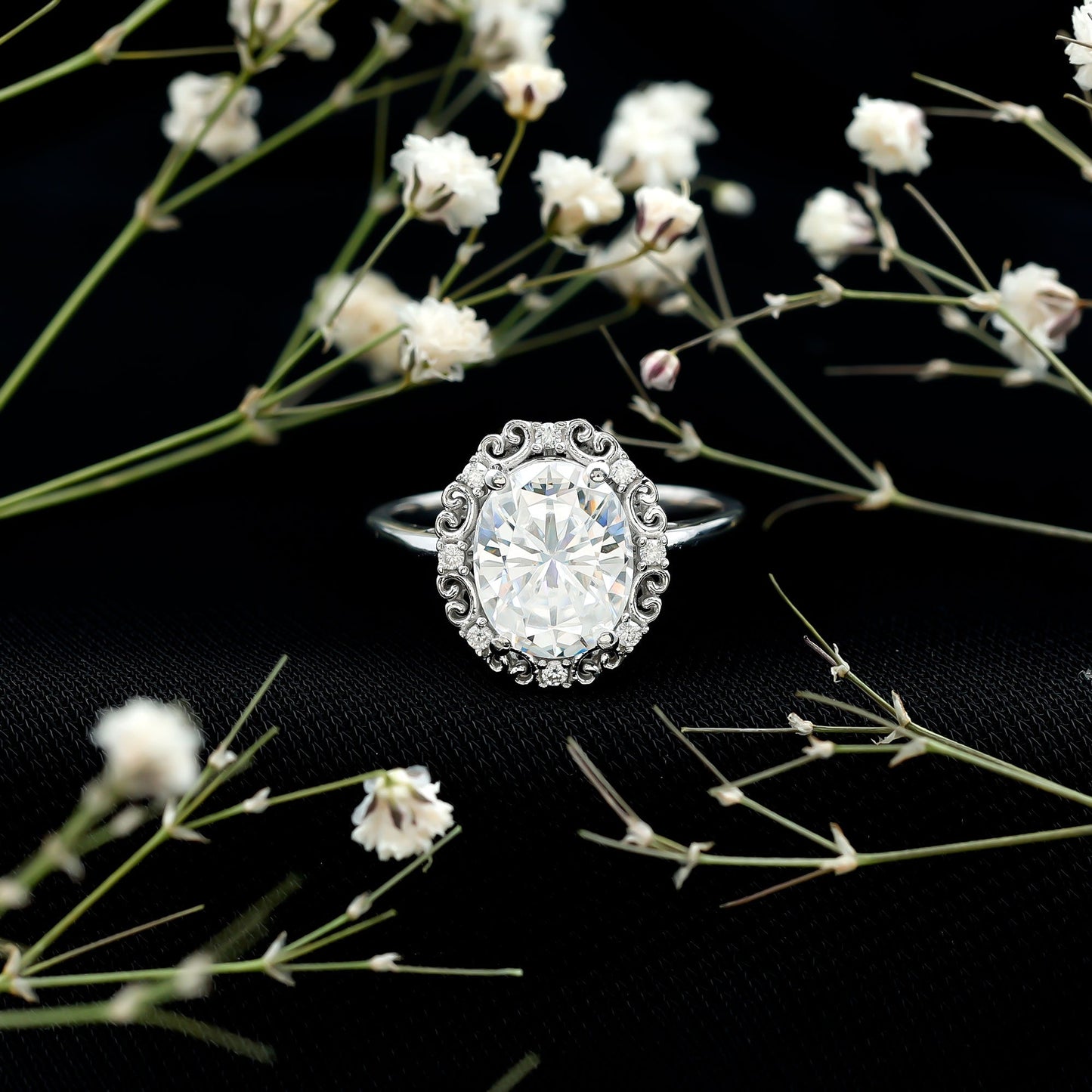Womens 3.5 Carat Moissanite Vintage Style Engagement Ring