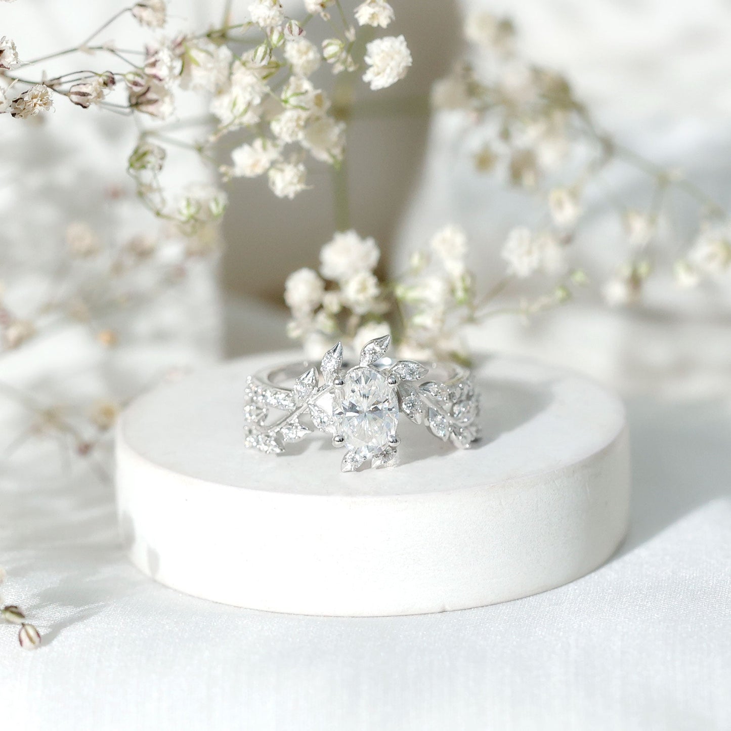 Certified 1.2 Carat Moissanite Vine Engagement Ring in Silver