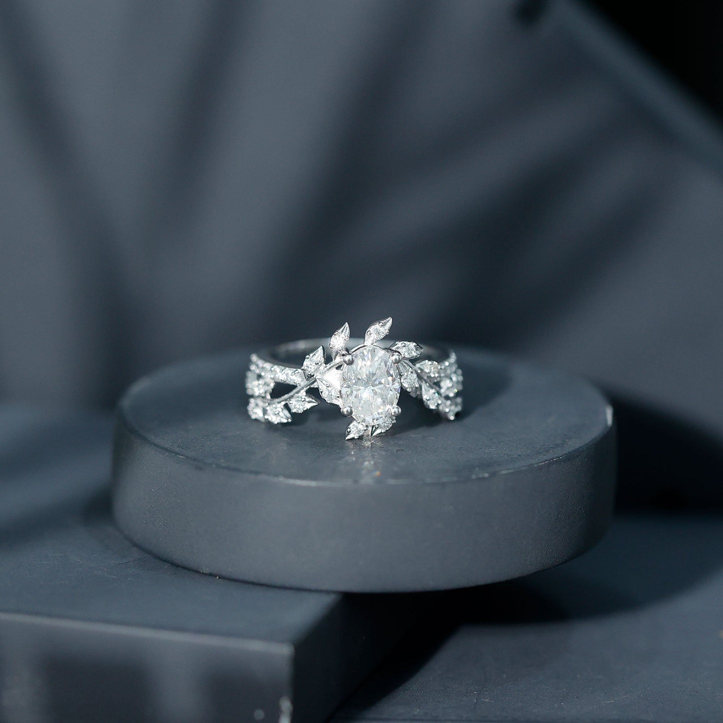 Certified 1.2 Carat Moissanite Vine Engagement Ring in Silver