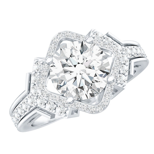 Certified 2 Carat Round Cut Moissanite Antique Engagement Ring