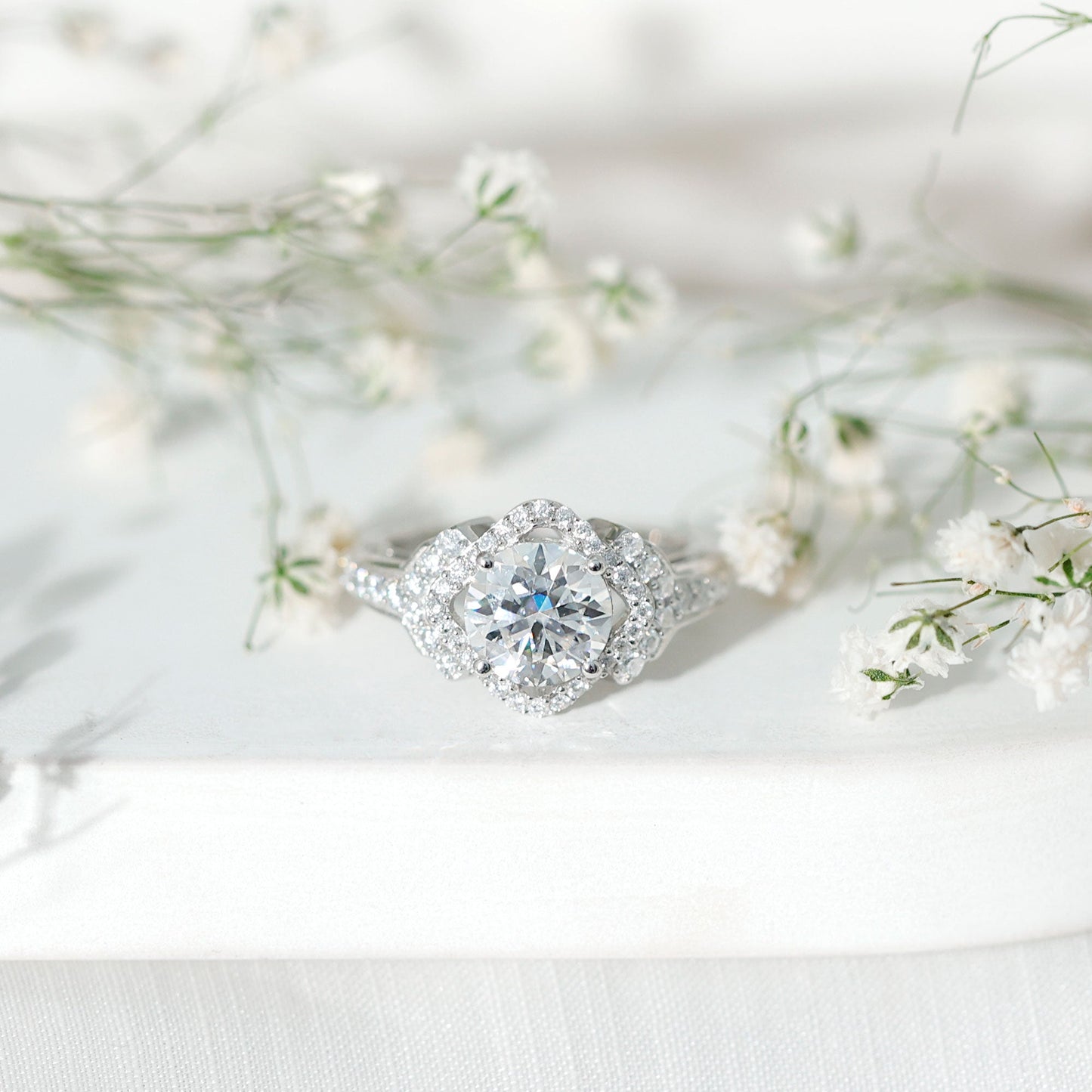 Certified 2 Carat Round Cut Moissanite Antique Engagement Ring