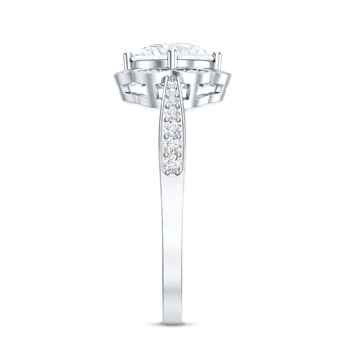 Certified Moissanite Designer Halo Engagement Ring in Gold Plated Silver