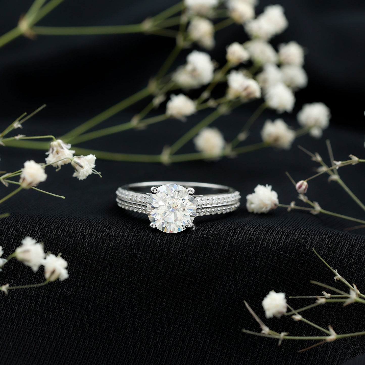 Womens 2 Carat Moissanite Engagement Ring with Side Stones