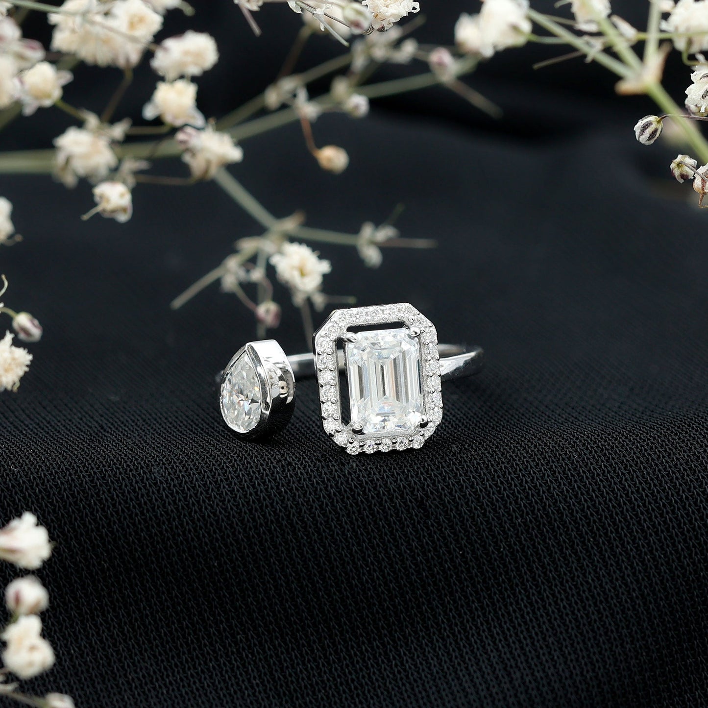 Women's Moissanite Two Stone Engagement Ring in Silver