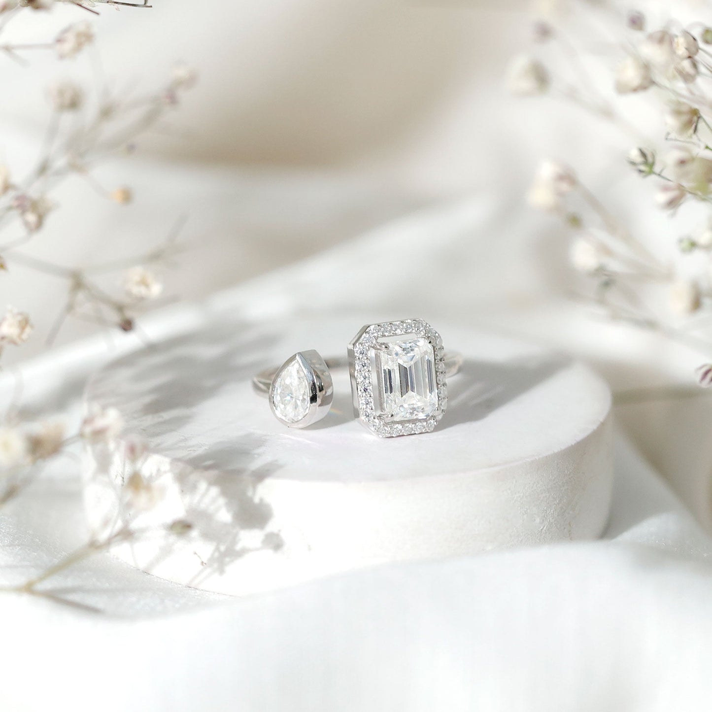 Women's Moissanite Two Stone Engagement Ring in Silver