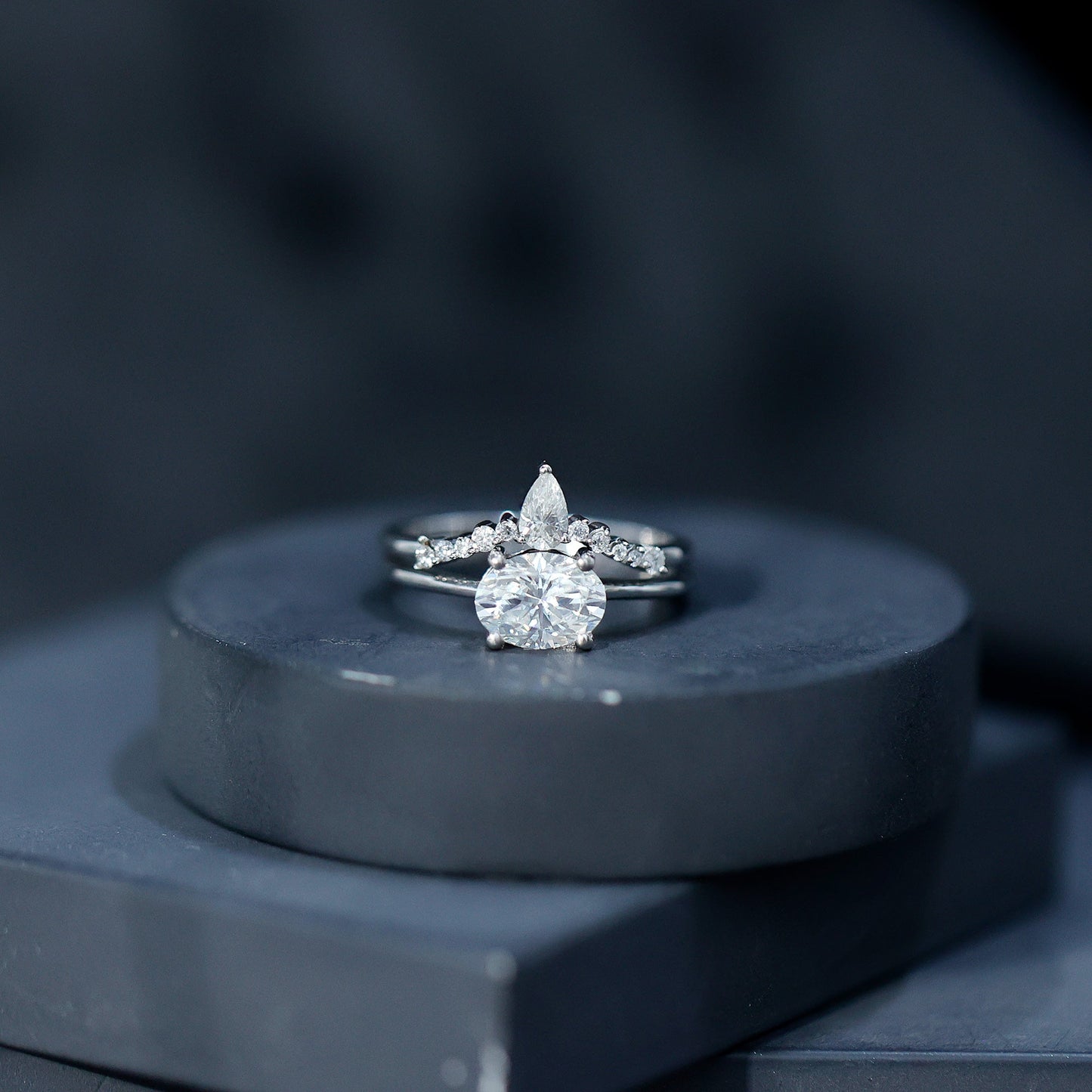 1.2 Carat Oval Shaped Moissanite East West Engagement Ring with Band