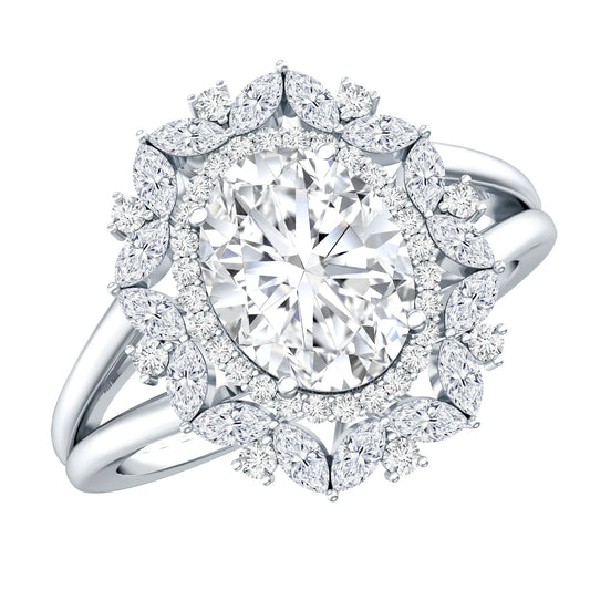 Certified 2 Carat Oval Moissanite Double Halo Engagement Ring