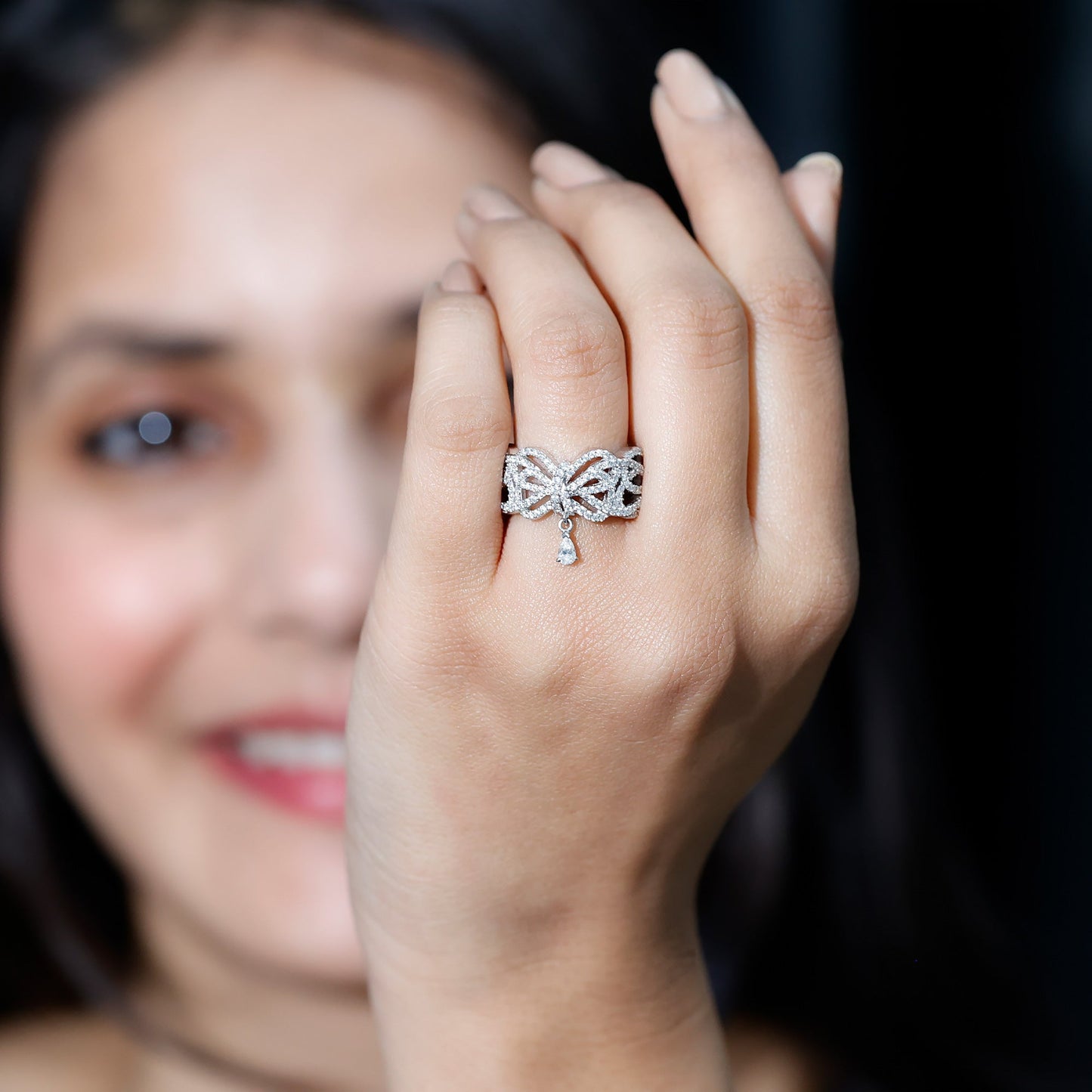 Women's Moissanite Designer Engagement Ring in 14K Gold Plated Silver