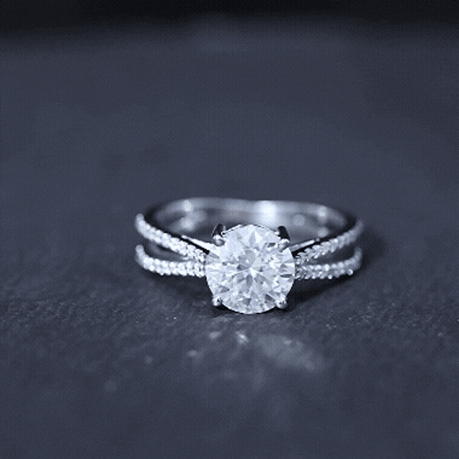 Solitaire Moissanite 2 Carat Engagement Ring with Split Shank