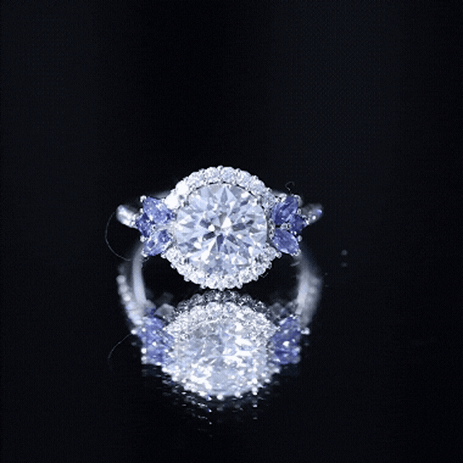 Certified Moissanite 3 Carat Engagement Ring with Lab Grown Blue Sapphire