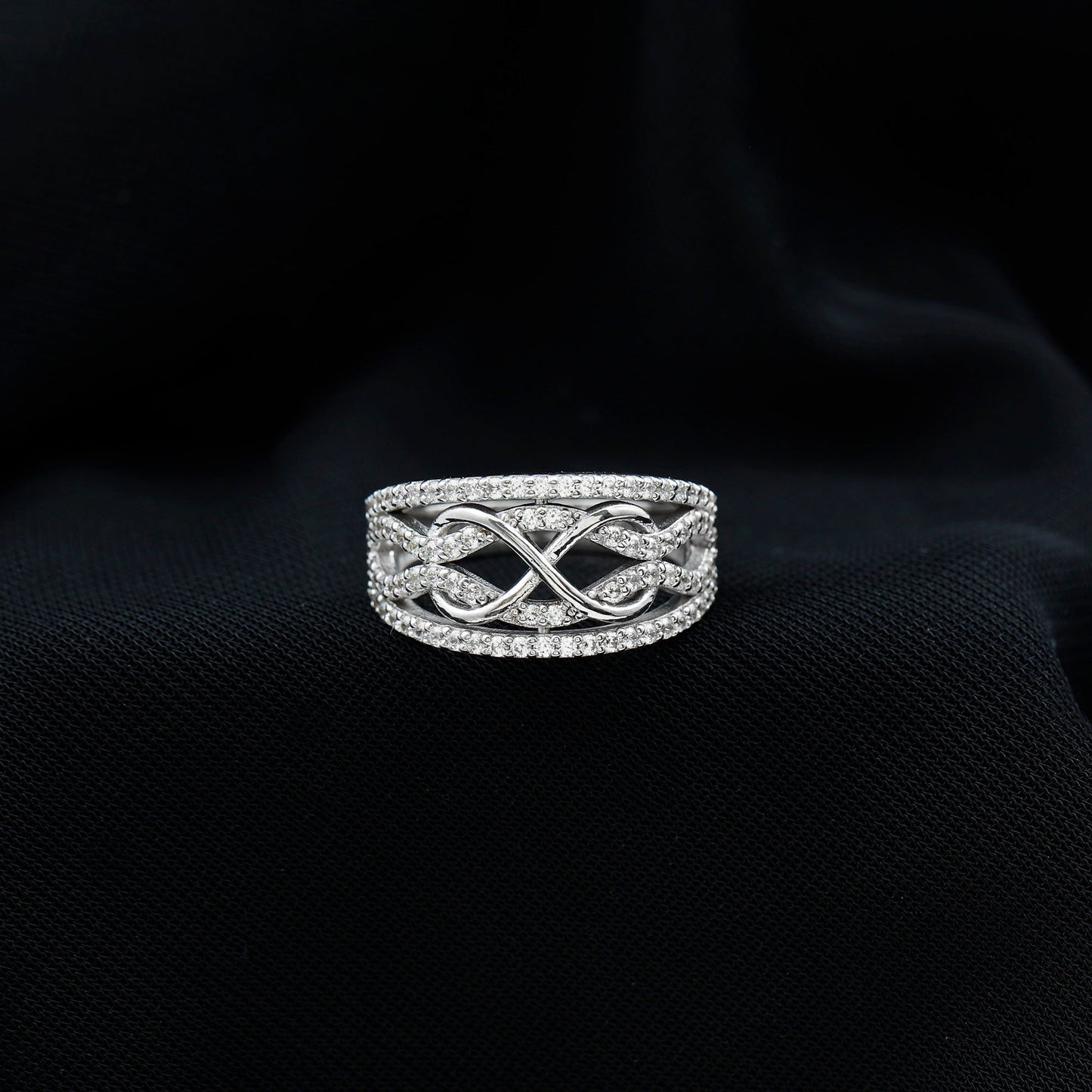 Designer Moissanite Infinity Anniversary Band in Silver