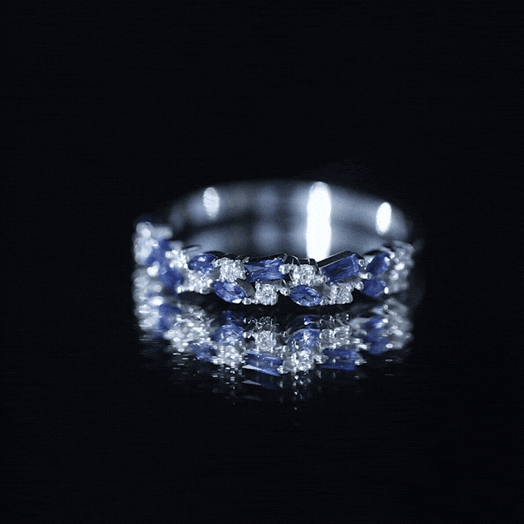 Certified Lab Grown Blue Sapphire Diamond Half Eternity Band Ring