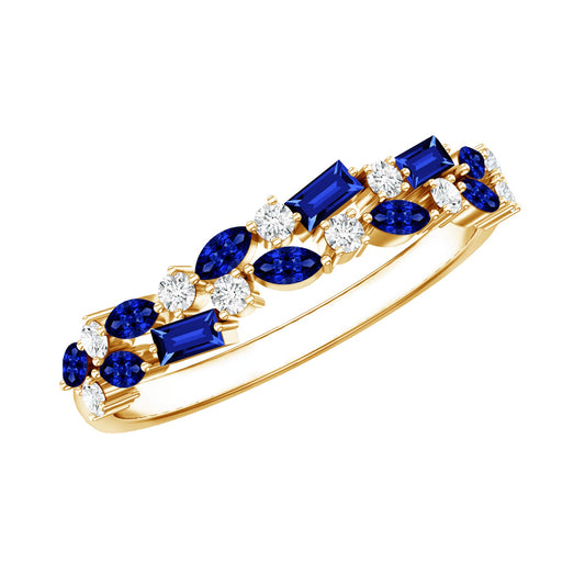 Certified Lab Grown Blue Sapphire Diamond Half Eternity Band Ring