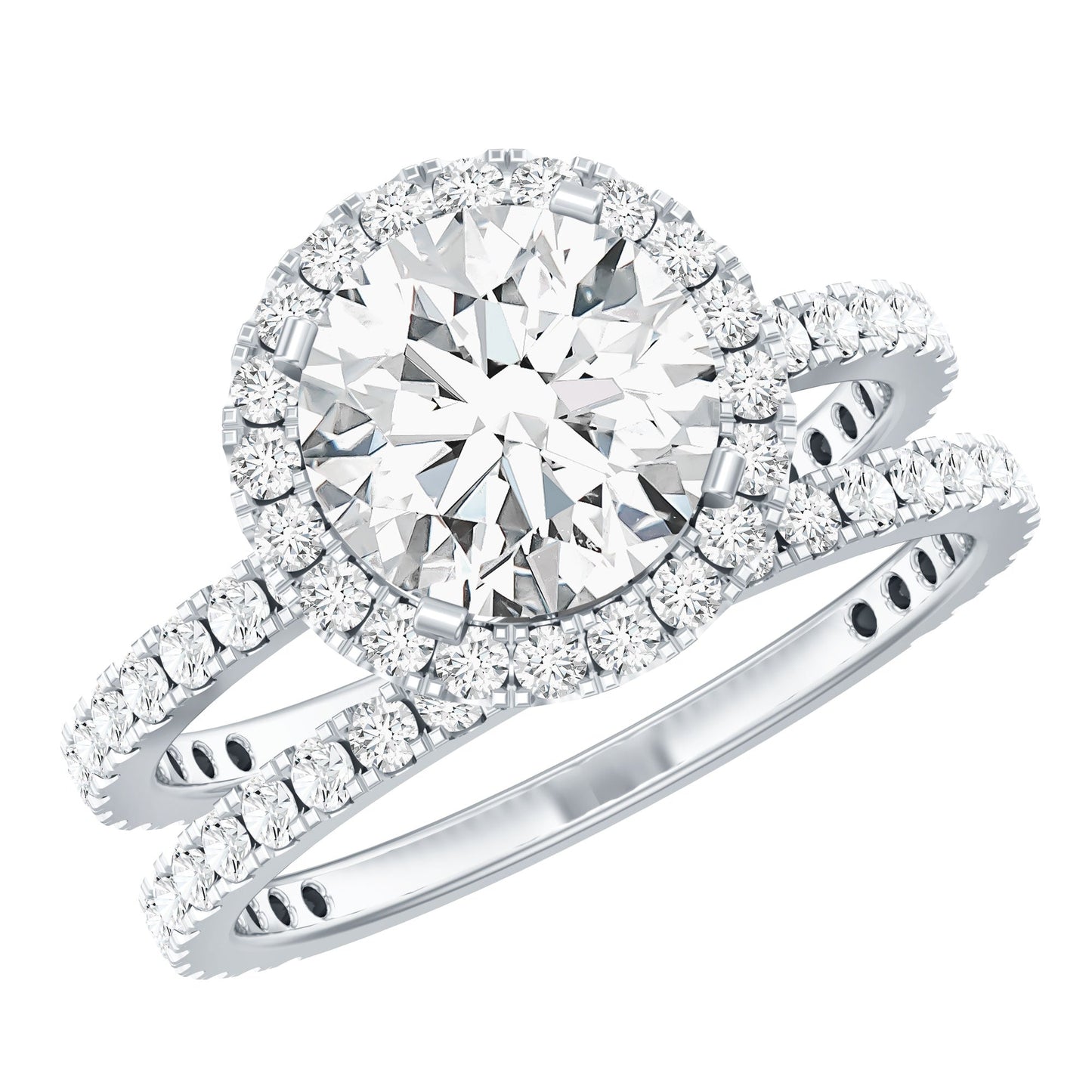 2 Carat Round Shape Moissanite Halo Wedding Ring Set