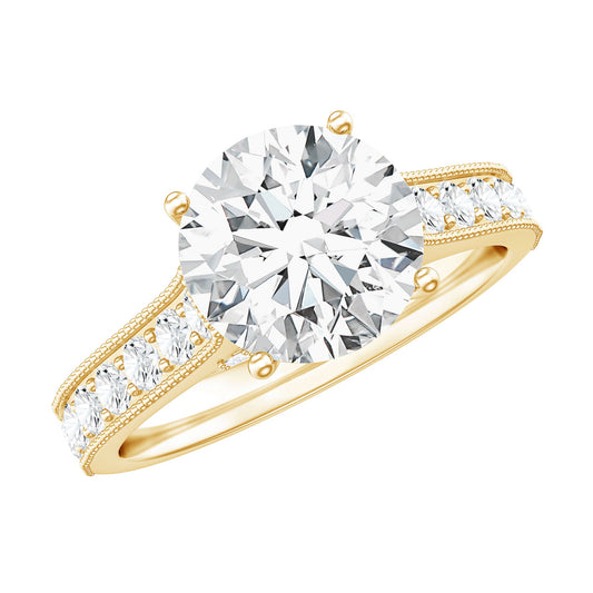 Certified 2 Carat Moissanite Solitaire Engagement Ring With Side Stones