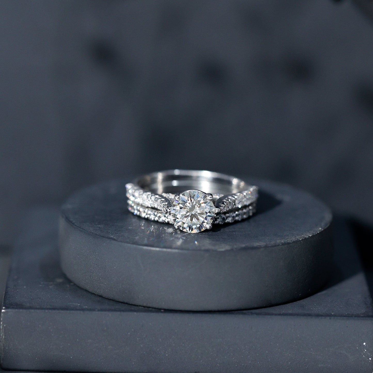 2 Carat Moissanite Solitaire Engagement Ring Set With Eternity Band