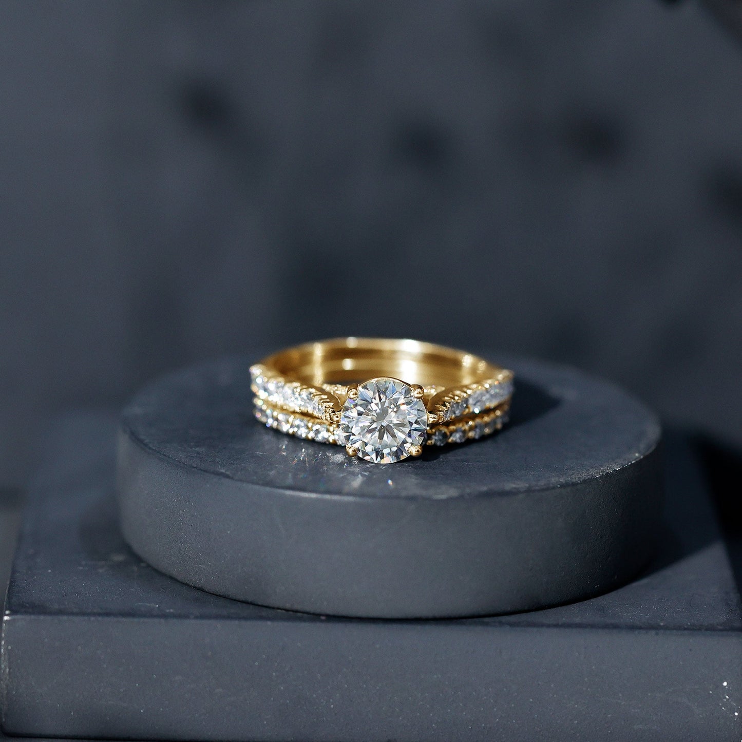 2 Carat Moissanite Solitaire Engagement Ring Set With Eternity Band