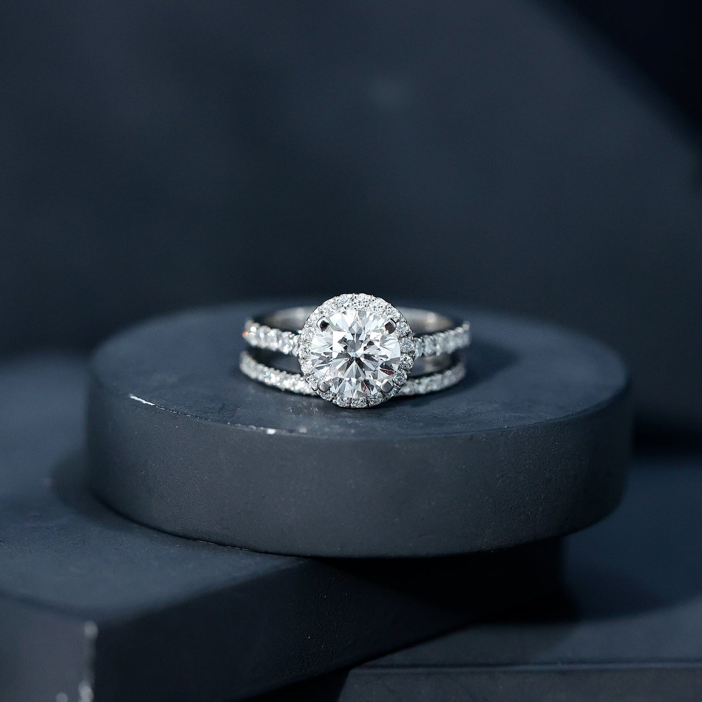 2 Carat Moissanite Classic Halo Wedding Ring Set