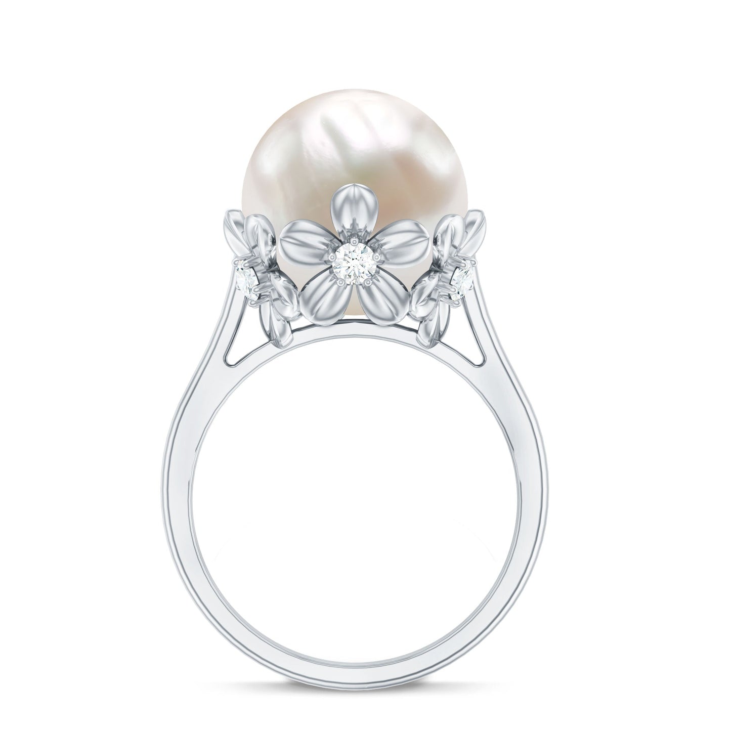 11 Carat Freshwater Pearl Flower Engagement Ring with Diamond
