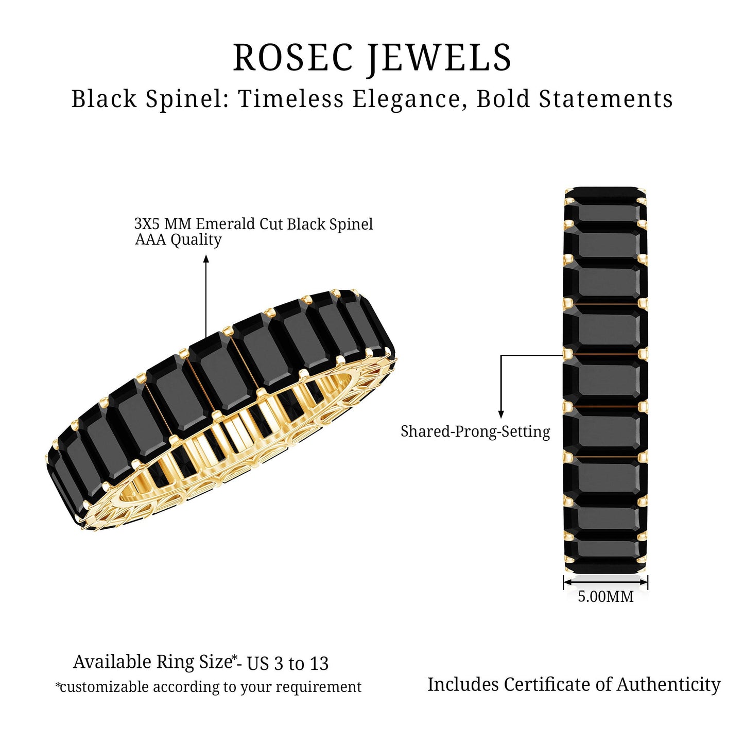 Emerald Cut Black Spinel Eternity Band